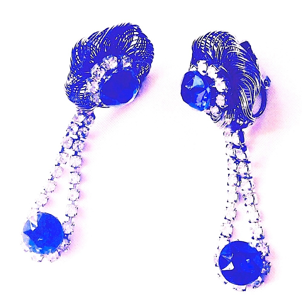 Vintage Blue & Silver Earrings Estate Jewelry..Bridal Jewelry Something Blue